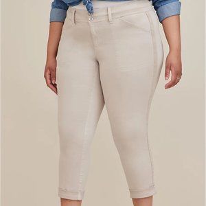 Torrid Pants 26 Tan Aviator Cropped Stretch Twill Skinny Mid Rise Plus Size NWT